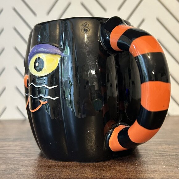 Cracker Barrel Black Cat Pumpkin Shaped Ceramic Mug 16oz Halloween Themed - Picture 4 of 9